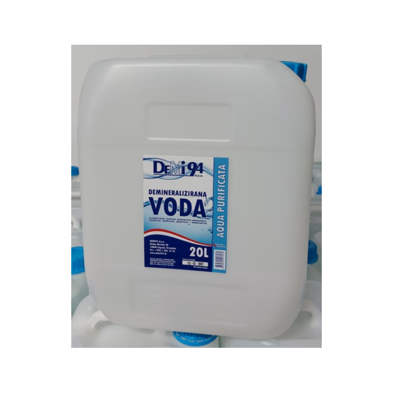 DEMI DEMINERALIZIRANA VODA, PAKIRANJE 20 litara, kanistar