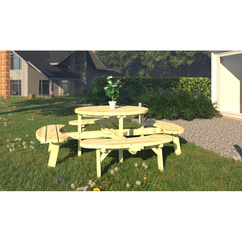 PALMAKO OSCAR drveni stol + drvene klupe okolo, 231 x 231 cm