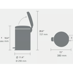 BRABANTIA 254406 Pedal Bin Newicon, 20 litara, kanta za otpad, soft siva