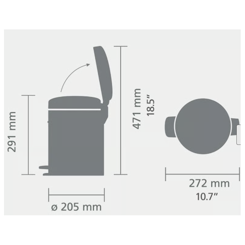 0BRABANTIA 252204 Pedal Bin Newicon, 5 litara, kanta za otpad, soft siva