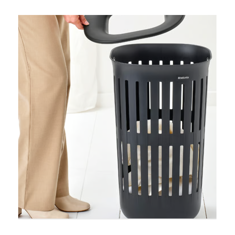 BRABANTIA 244728 Collect-it košara za prenošenje i prikupljanje rublja na nogicama, 55 litara, crna