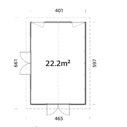 PALMAKO ISABELLA drvena vrtna kućica sa aluminijskim vratima i prozorima , 22.20 m2, prirodno neobrađeno drvo