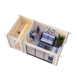 PALMAKO SANNA drvena sauna sa aluminijskim kliznim vratima , 12.80 m2, prirodno neobrađeno drvo0