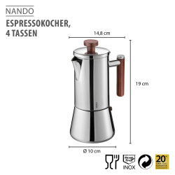 GEFU 16381 inox/drvo kafetijera NANDO, za 4 šalice