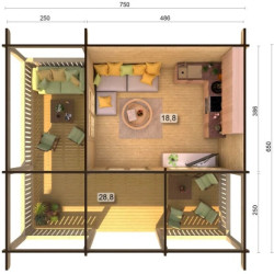PALMAKO AGNETA 70 drvena vrtna kućica, 18,8 m2, terasa 28,8 m2