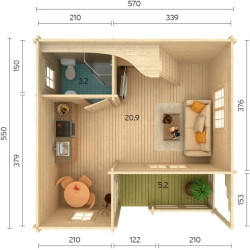 PALMAKO EMILY 70 drvena vrtna kućica, 40,1 m2, terasa 5,2 m2