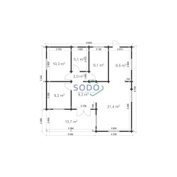 SODO WENDY 68 Premium, drvena kuća 9.70 x 9.80 m, 72.90 m2 + 13.70 m2 terase