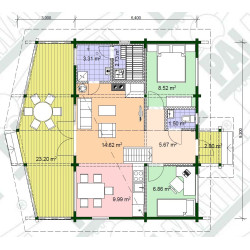 PALMATIN SINILILL  Premium, drvena kuća sa saunom, 58.70 m2 + 25.20 m2 terasa