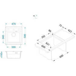 ALVEUS Atrox 20, sudoper granital ,Black Edition, za element od 45 ili 60 cm širine