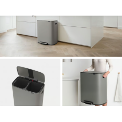 BRABANTIA 211485 Bo Pedal Bin 2 x 30 litara, kanta za otpad, mineral concrete siva