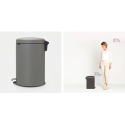 BRABANTIA 119163 Pedal Bin Newicon, 20 litara, kanta za otpad, mineral concrete siva
