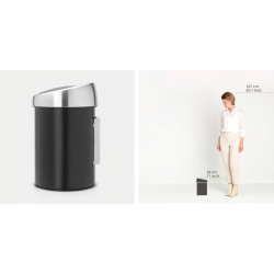 BRABANTIA 364440 Touch Bin, 3 litre, kanta za otpad, crna-inox poklopac