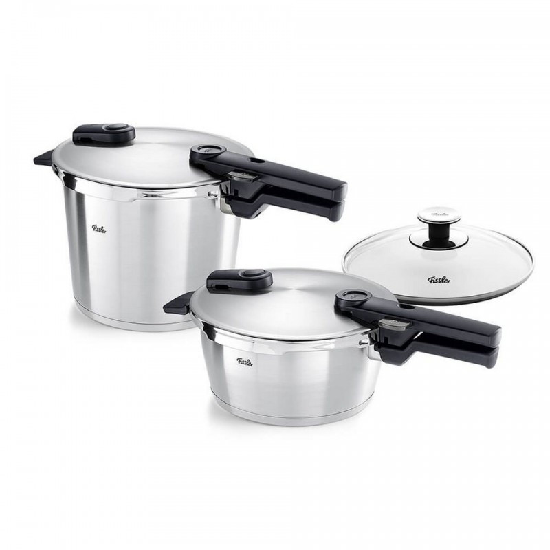 FISSLER Vitaquick® Premium ekspres lonci, 6.0 litara + 3.5 litara + stakleni poklopac + umet. za kuh. na pari, 602-410-13-090/0